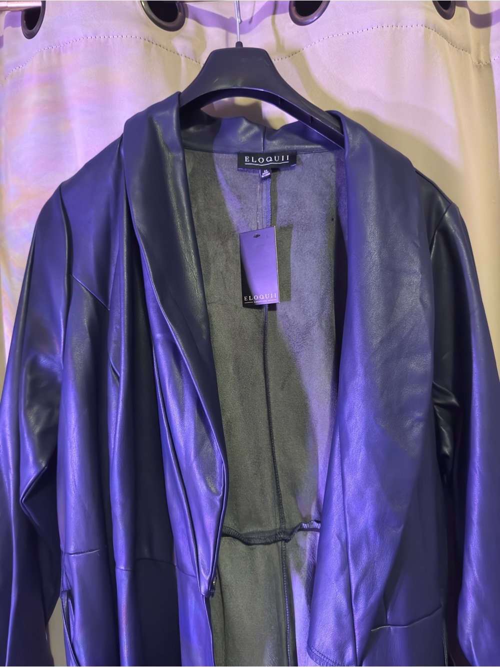 Eloquii Deep Black Faux Leather Coat